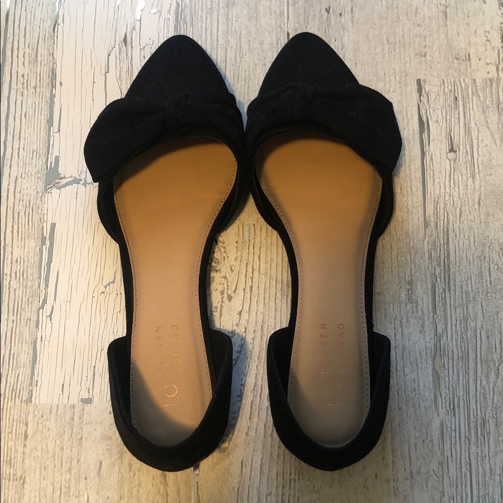 LC Lauren Conrad Black Suede Bow Flats